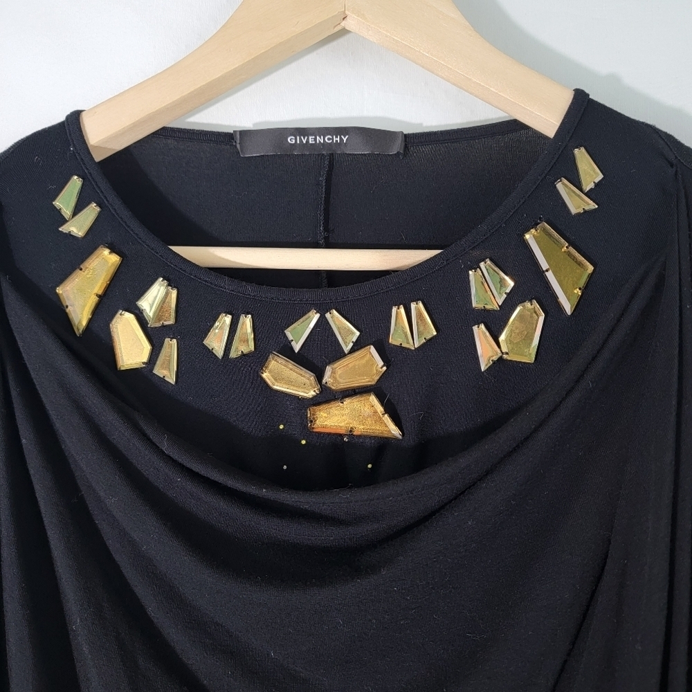 GIVENCHY Black Drape Embellished Top Sz M 3/4 Sleeve Goth Fairy Grunge Luxury - Picture 3 of 12